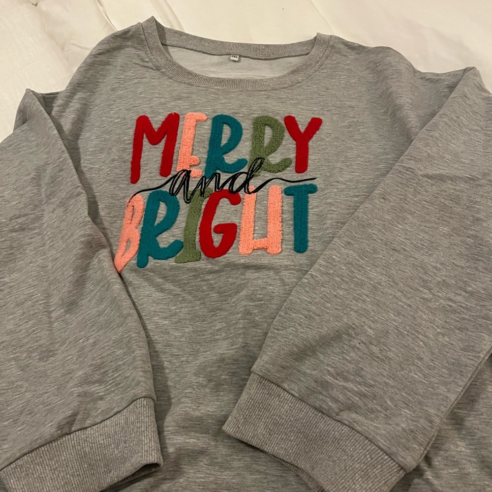 Gray ladies Sweatshirt with Colorful 'Merry and Bright' Design
